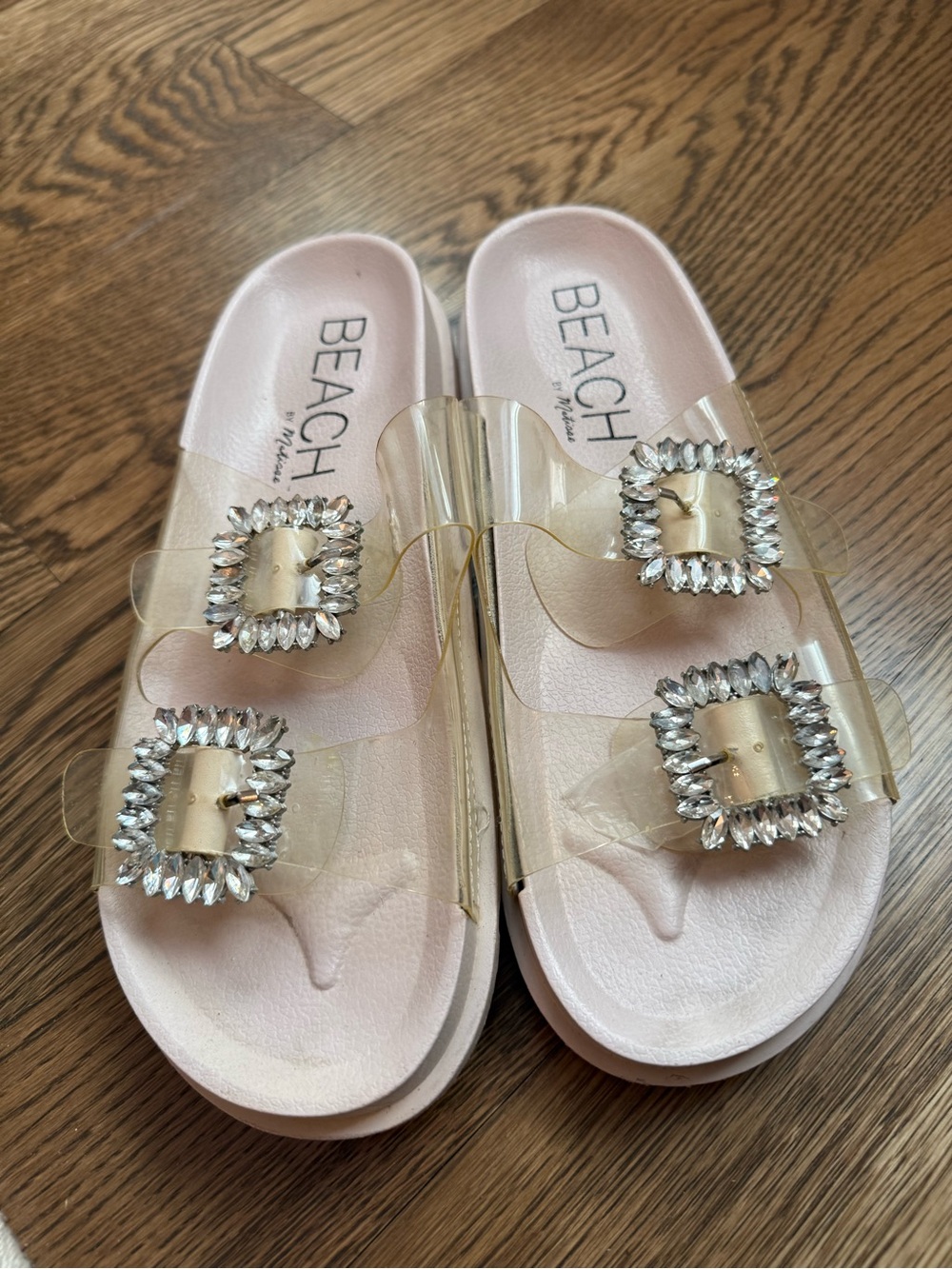 Women's Pink Jelly Slide Sandals with Crystal Buckles